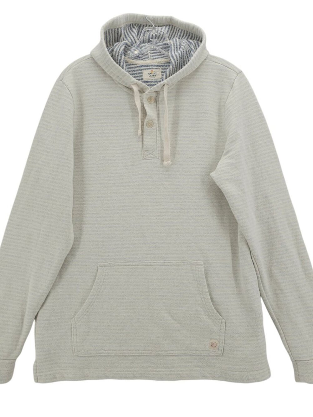 MARINE LAYER Montecito Beach Hoodie Subtle Stripe Henley Terry Men's MEDIUM